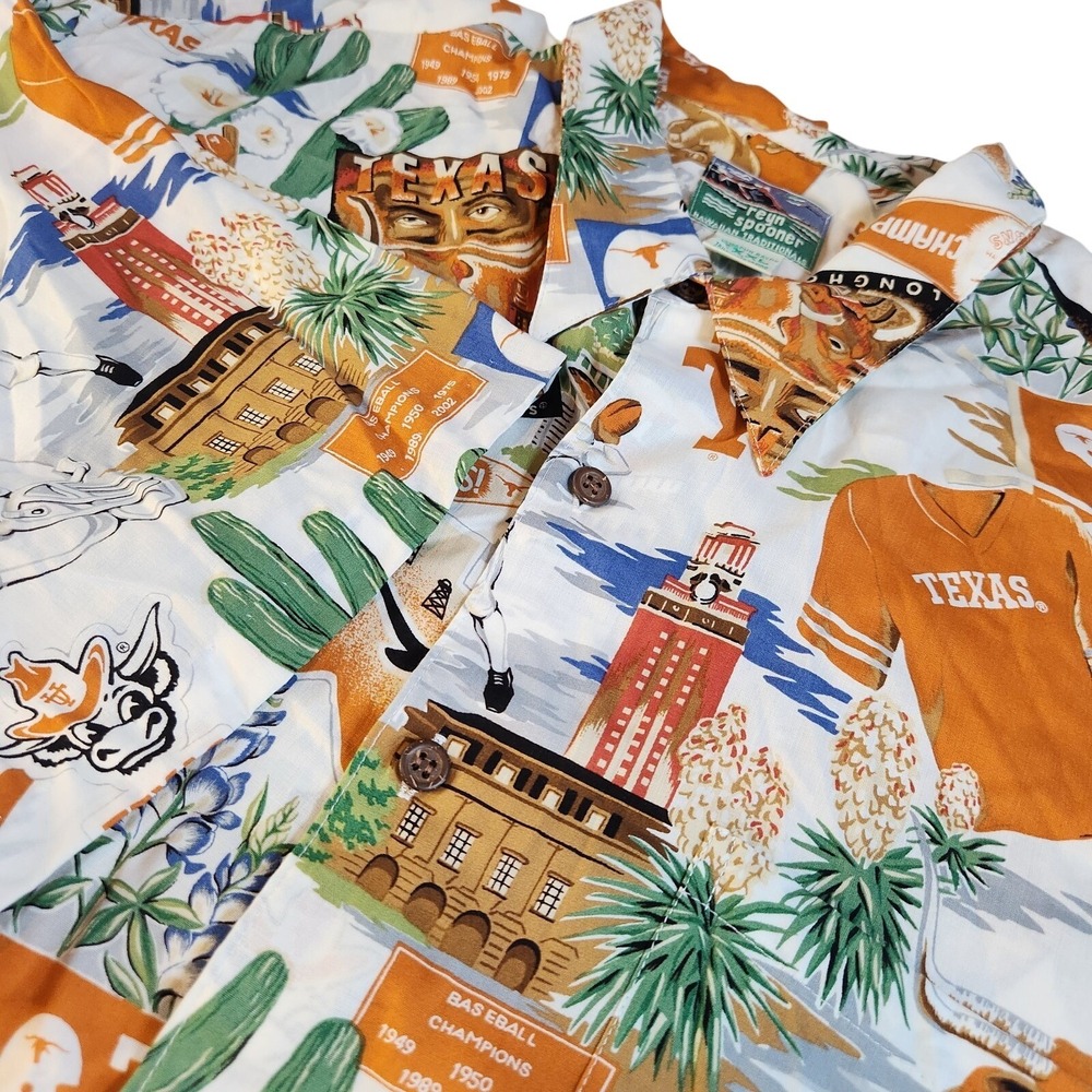 REYN SPOONER Texas Longhorn Hawaiian Shirt Men 3XL Button Up All Over Print
